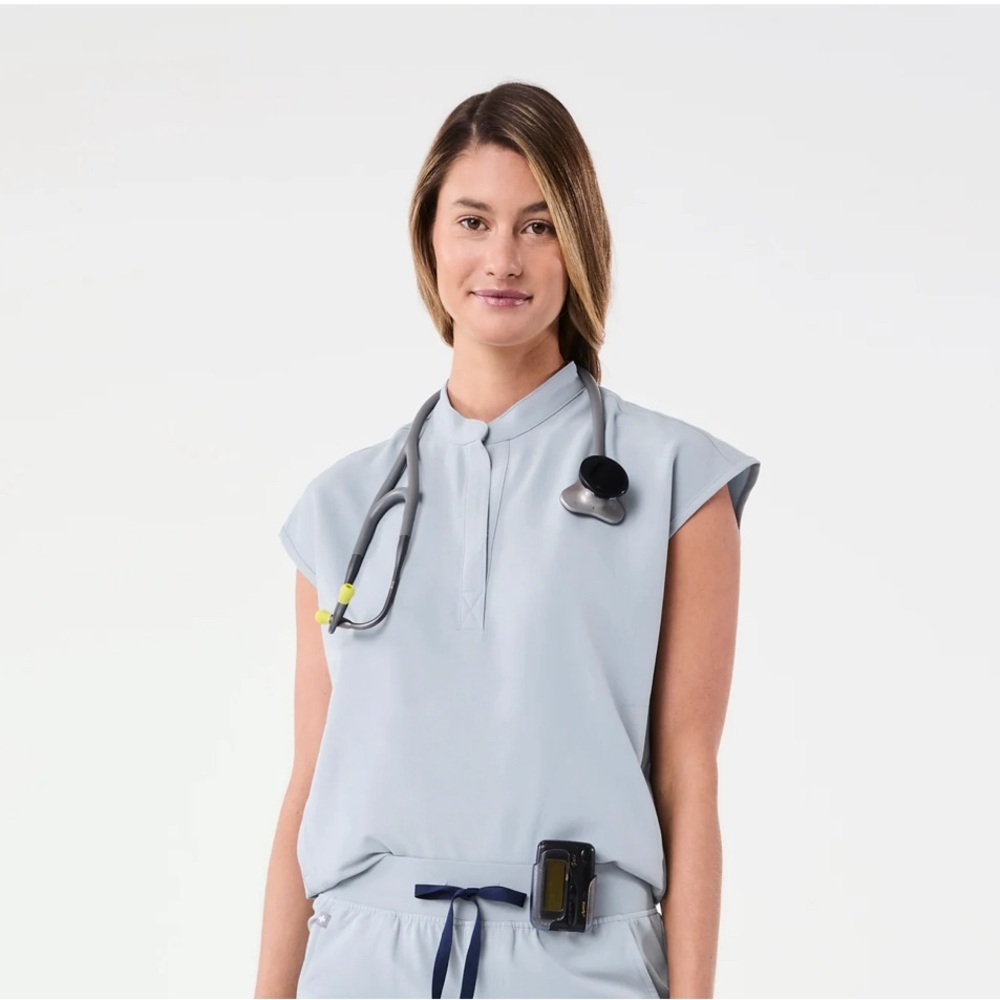 Figs Women’s Rafaela Oversized Scrub Top in Dusty Blue, Size XS